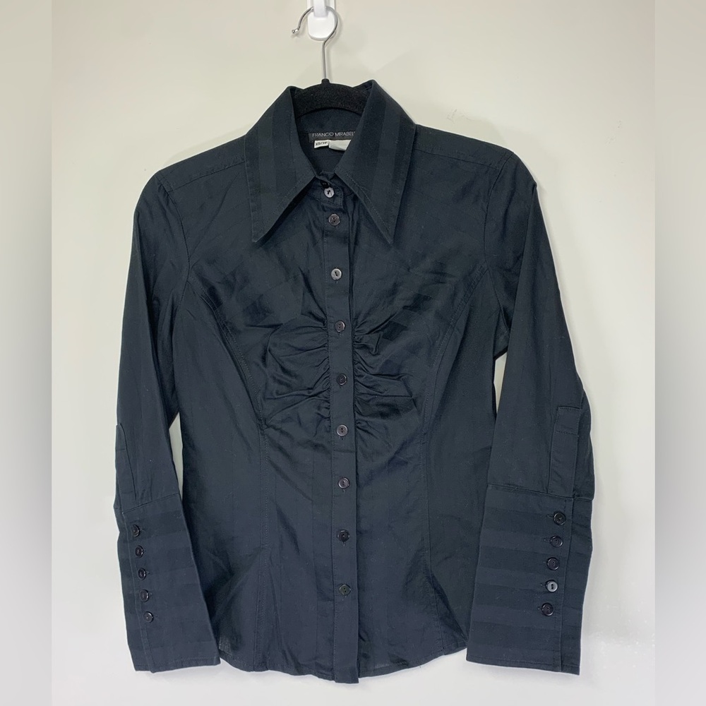 Black Ruched Button Down by Franco Mirabelli - Size XS